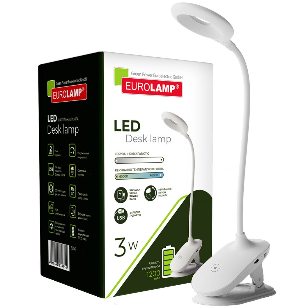Настільна лампа Eurolamp LED SMART з акумулятором 3W 2800-6500K dimmable USB Type-C біла (LED-TLB-3W(white)USB) - фото 1