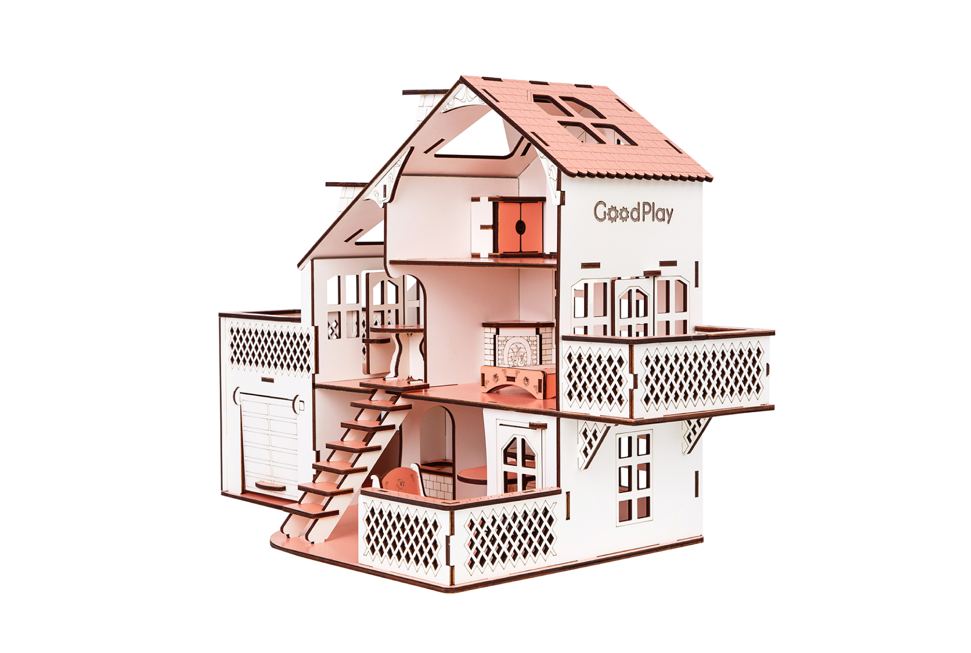 Кукольный дом GoodPlay, с гаражом и подсветкой, розовый (B011) - фото 4