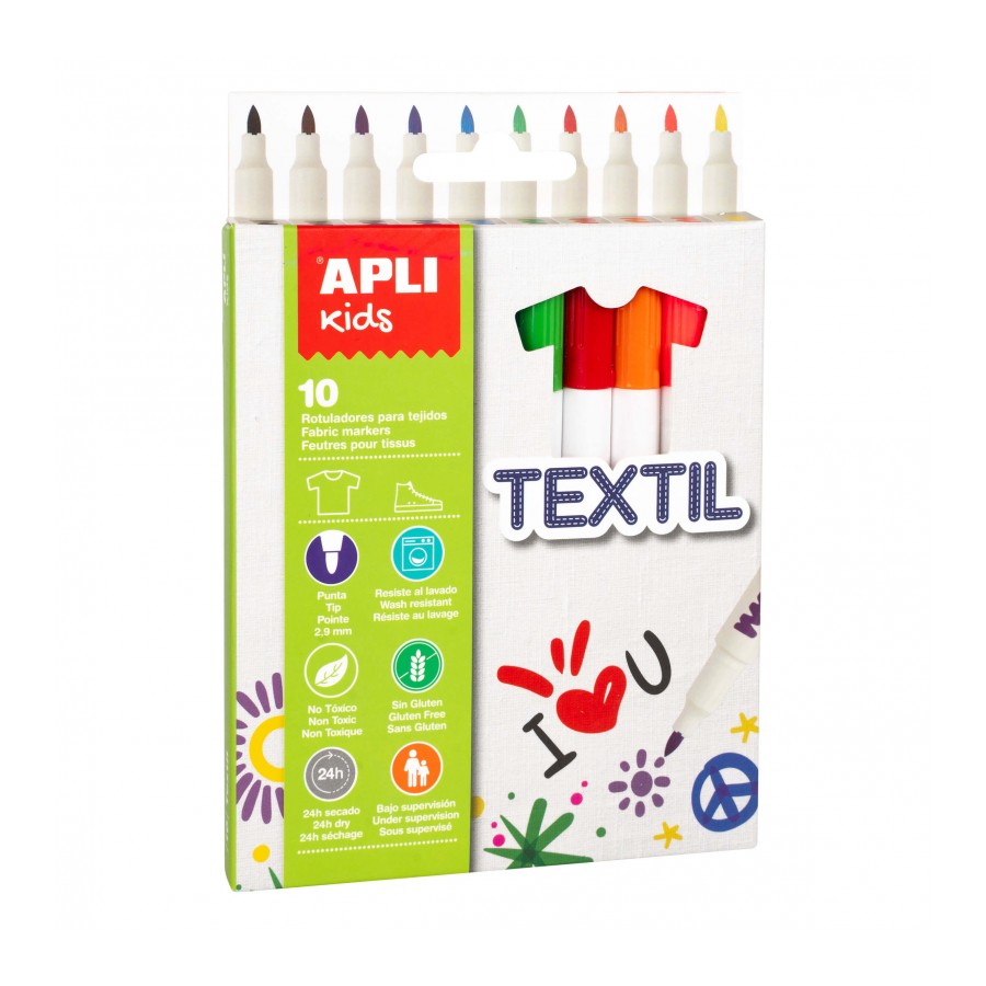 Набір маркерів для малювання на текстилі Apli Kids, 10 кольорів, 10 шт. (18220) - фото 1