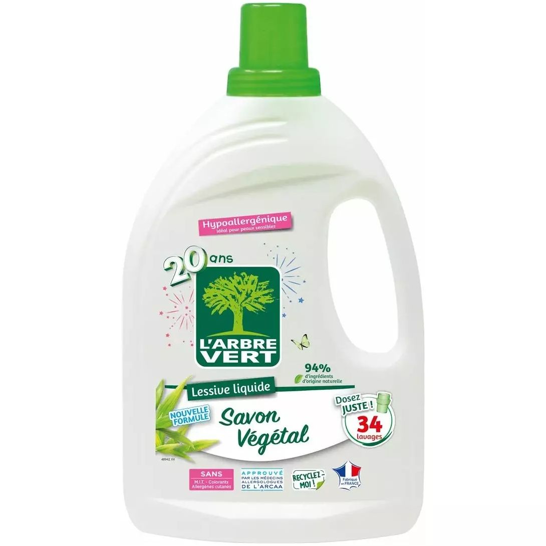 Жидкое средство для стирки L'Arbre Vert Растительное мыло 1.53 л - фото 1