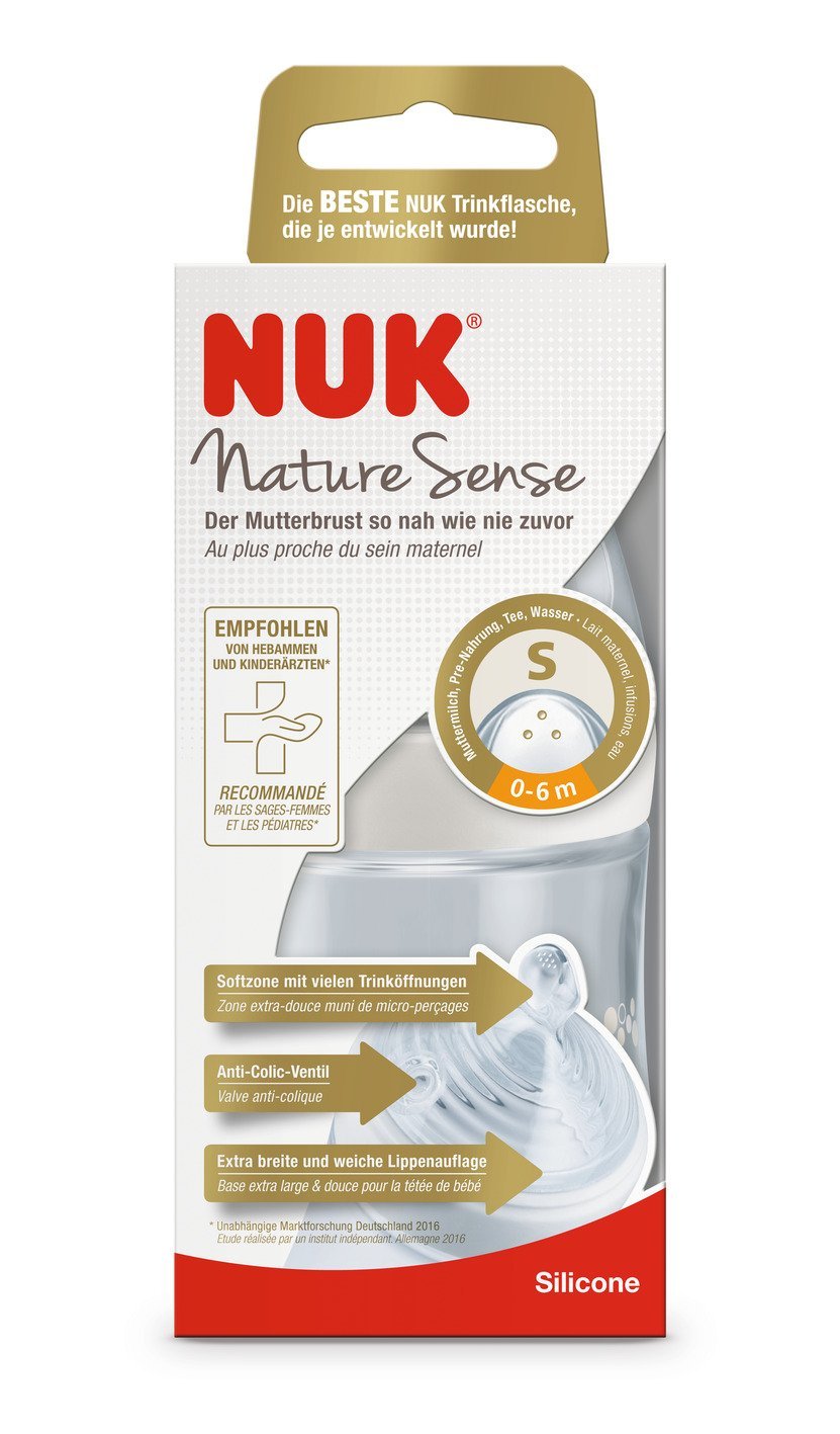 Пляшечка Nuk Nature Sense, з широким горлечком, з силіконовою соскою, 0-6 міс., 150 мл, білий (3952537) - фото 2