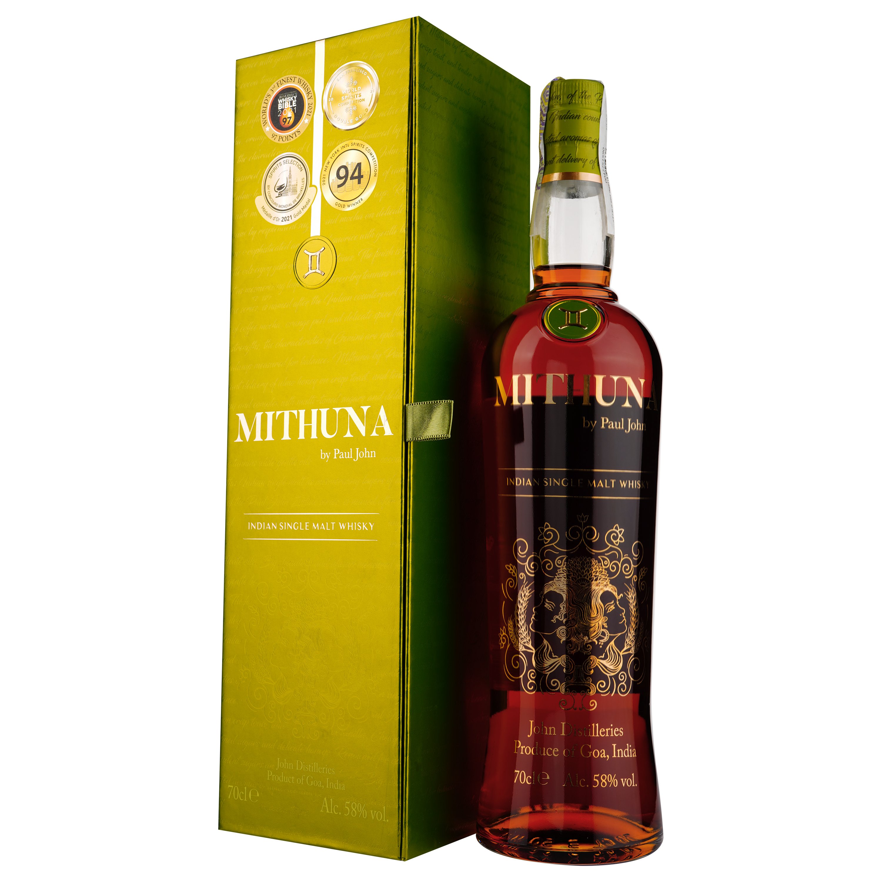 Віскі Paul John Mithuna Single Malt Indian Whisky, в коробці, 58%, 0,7 л - фото 1