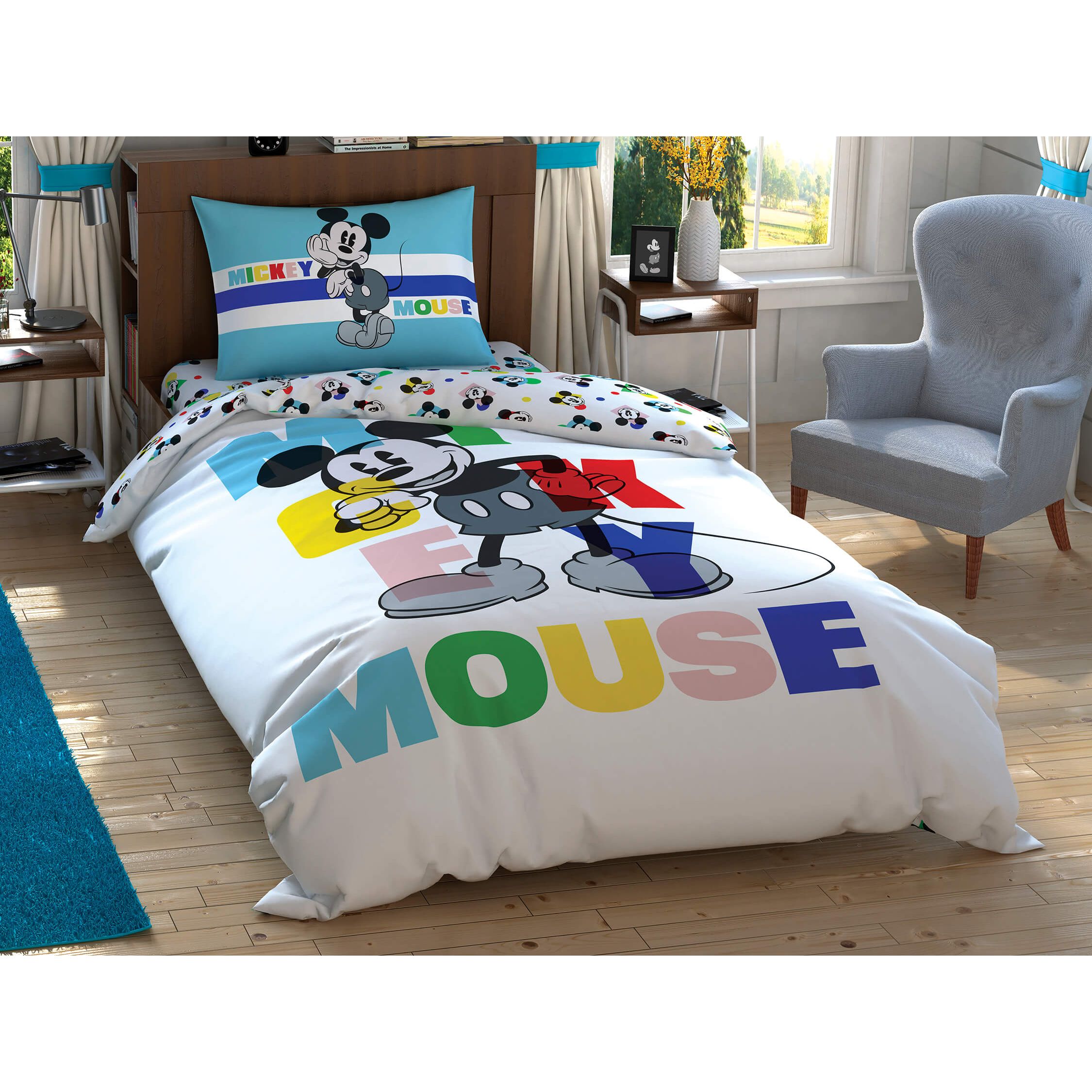 Комплект постільної білизни TAC Disney Mickey Colour Face Полуторний Різнокольоровий 000229592 - фото 1