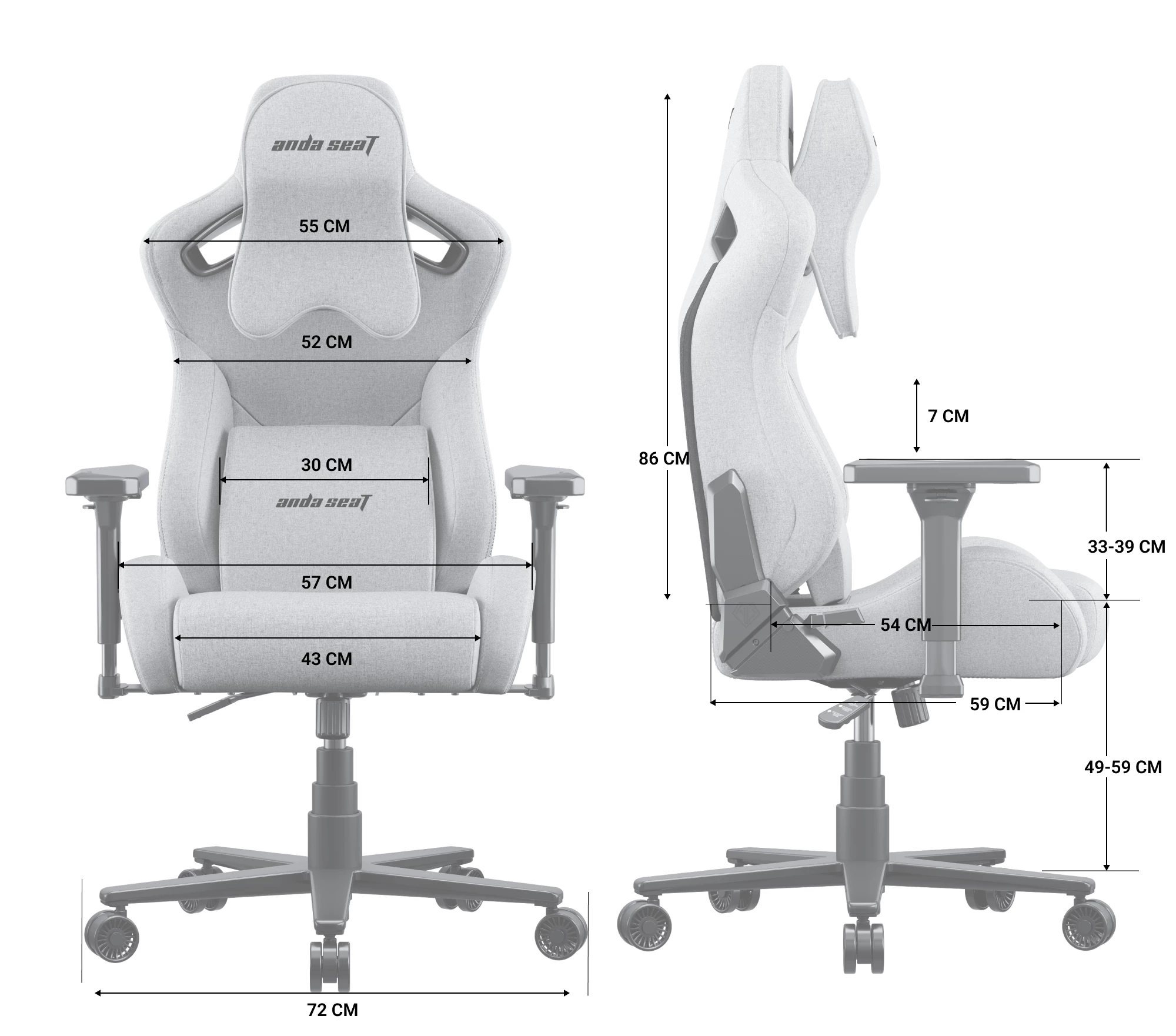Крісло ігрове Anda Seat Kaiser Frontier XL Grey fabric (AD12YXL-17-G-F) - фото 8