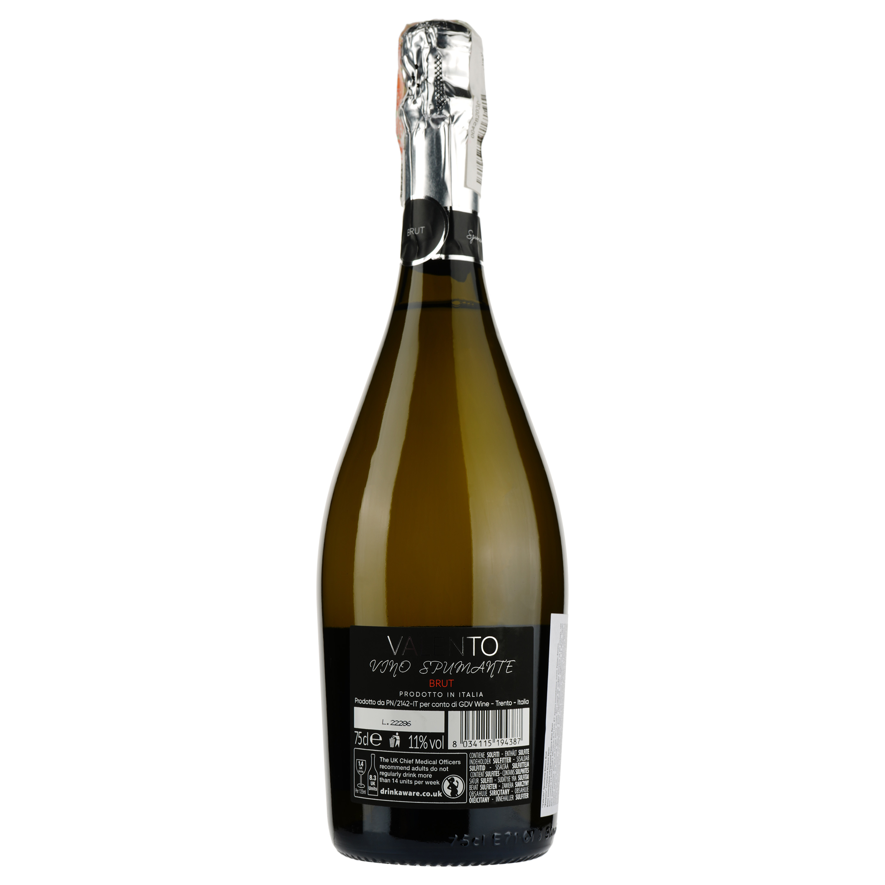 Вино игристое Valento Spumante Bianco Brut, белое, брют, 11%, 0,75 л - фото 2