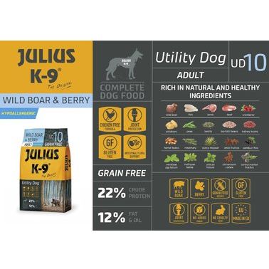 Беззернова сухий корм для собак Julius-K9 HighPremium Holistic, Гіпоалергенний, з кабаном і ягодами, 10 кг - фото 2