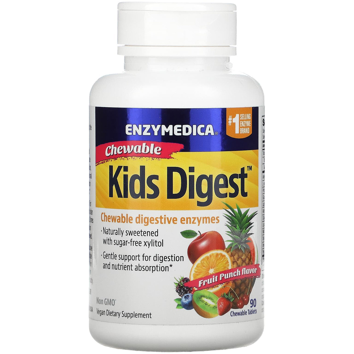 Ферменты пищеварительные для детей Enzymedica Kids Digest Chewable Digestive Enzymes со вкусом фруктов 90 жевательных таблеток - фото 1