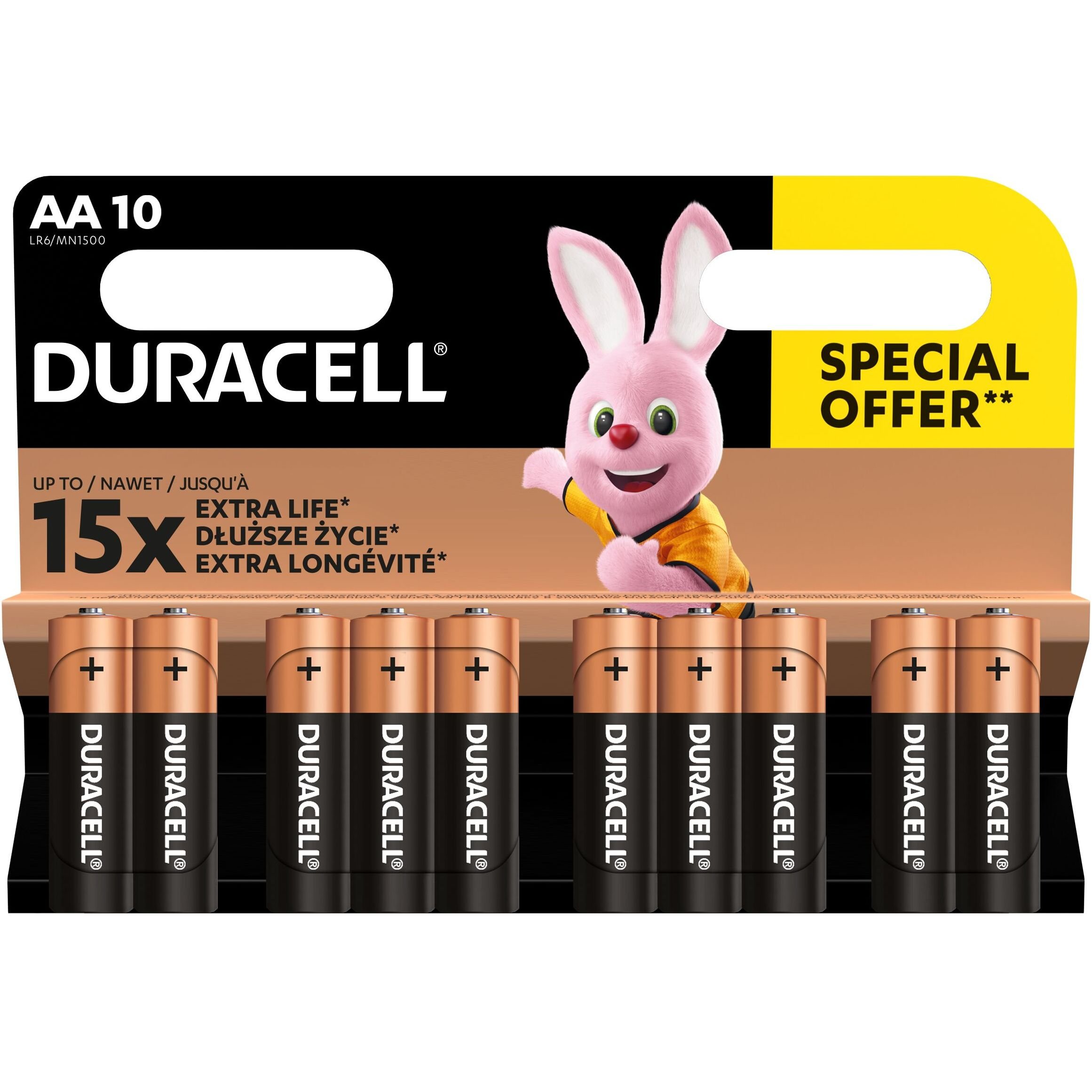 Лужні батарейки пальчикові Duracell Basic 1.5 V АA LR6/MN1500, 10 шт. (5000394152496) - фото 2