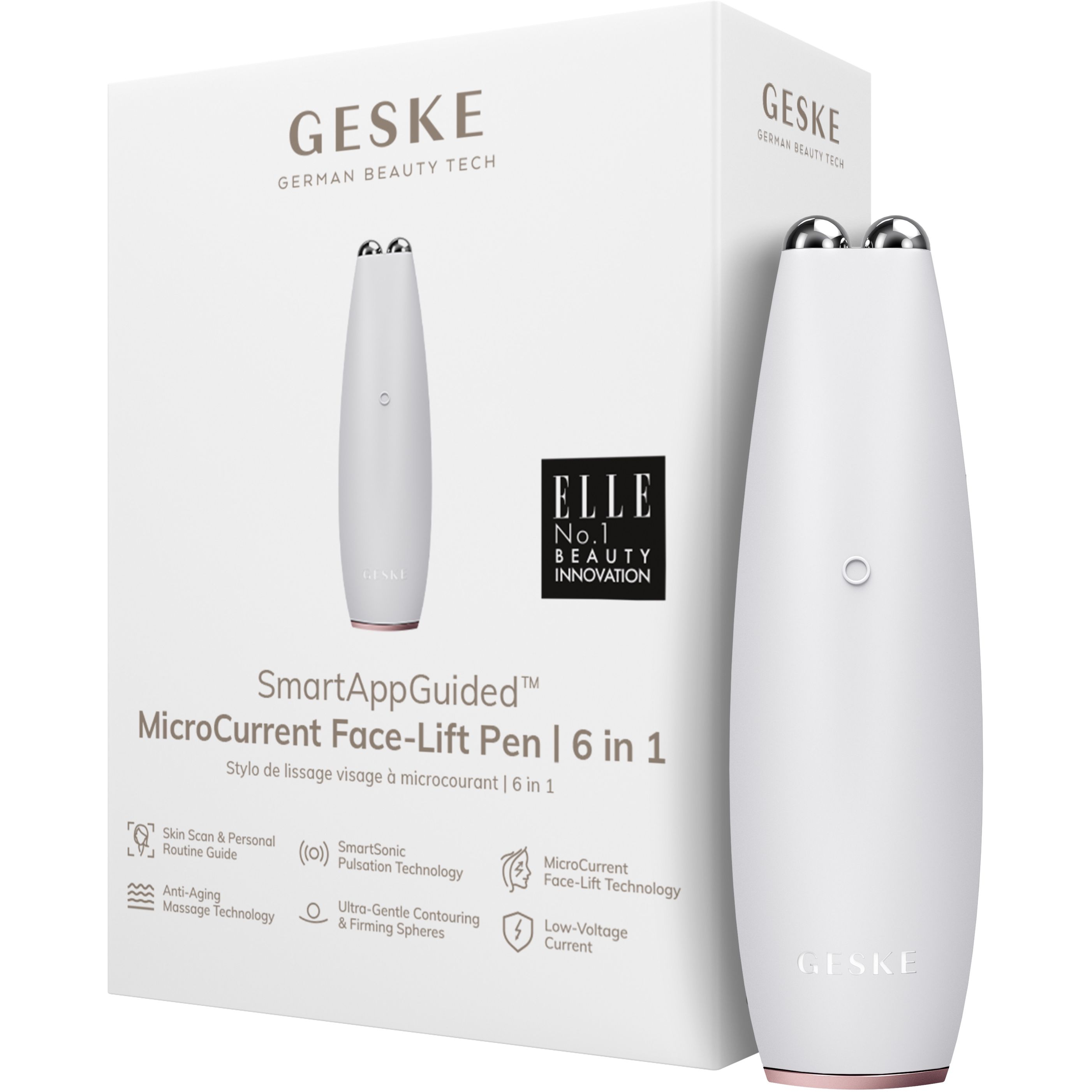 Микротоковая ручка для подтяжки лица GESKE MicroCurrent Face-Lift Pen 6 в 1 пудровая - фото 1