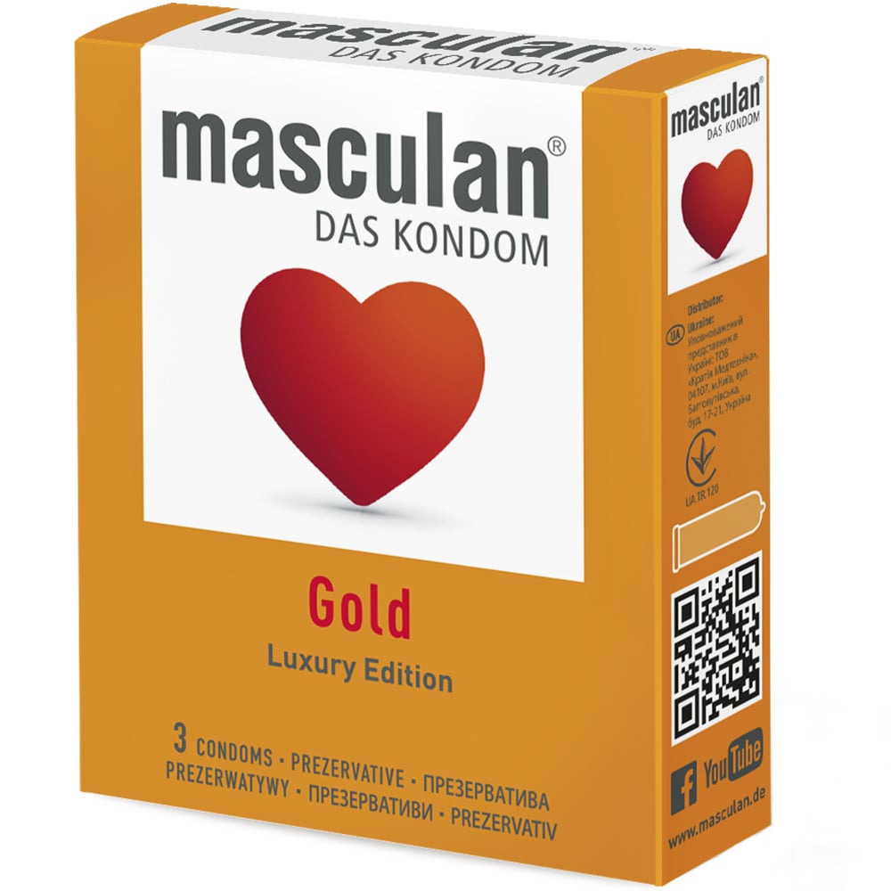 Презервативи Masculan Gold золотого кольору 3 шт. - фото 1