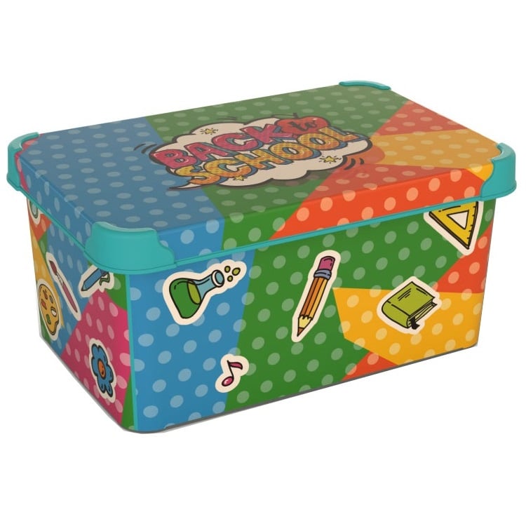 Коробка Qutu Style Box Back to School, з кришкою, 10 л, 16х23х34.5 см, різнокольорова (STYLE BOX з/кр. BACK TO SCHOOL 10л.) - фото 1