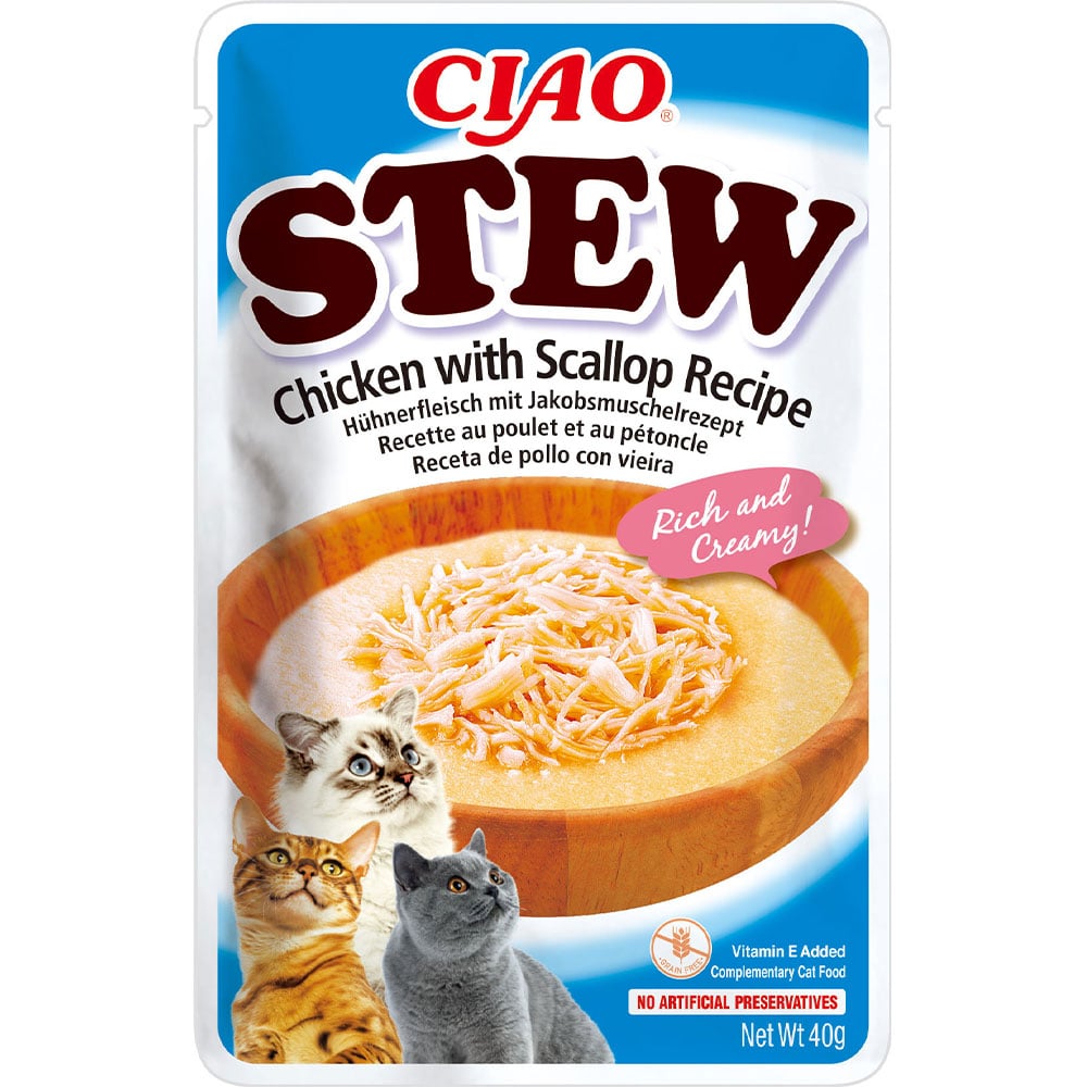 Влажный корм для кошек Inaba Ciao Churu Stew с тушеной курицей и морским гребешком 40 г - фото 1