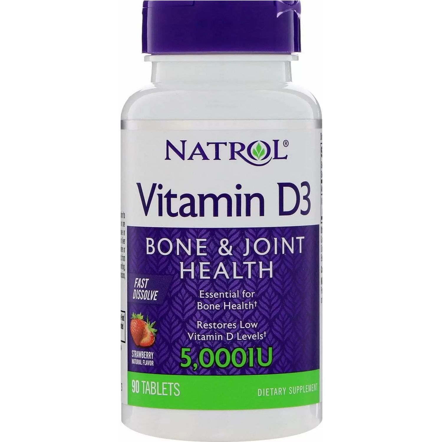 Витамин D3 Natrol Vitamin D3 Fast Dissolve со вкусом клубники 5000 МЕ 90 таблеток - фото 1