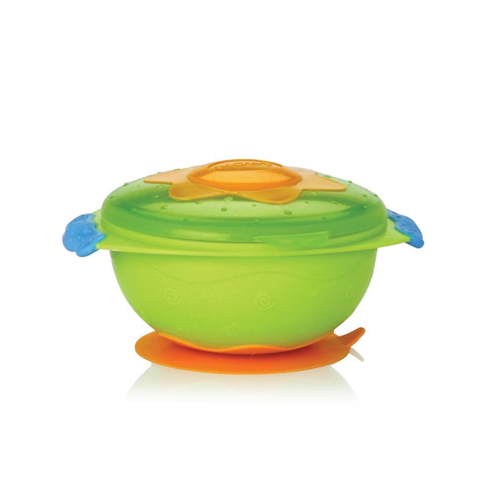 Тарелка Nuby Улет! Посуда! на присоске с крышкой, зеленый (5322grn) - фото 1