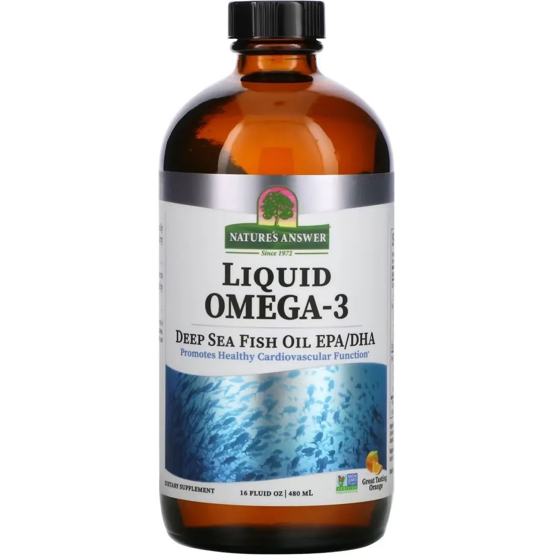 Омега-3 Nature's Answer Liquid Omega-3 Deep Sea Fish Oil EPA/DHA апельсиновый вкус 480 мл - фото 1