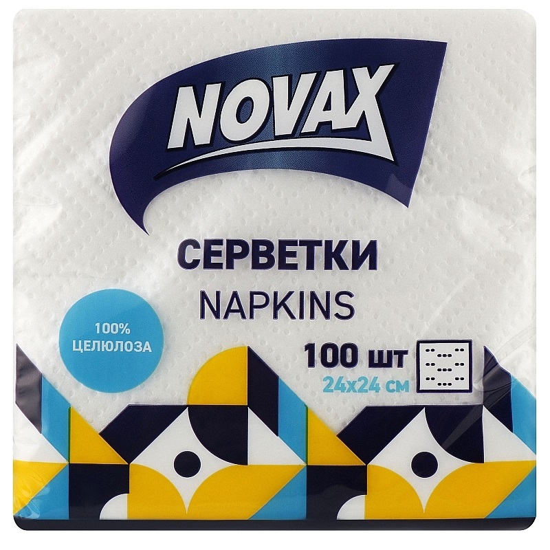 Серветки паперові Novax, одношарові, 240х240 мм, 100 шт., білі - фото 1