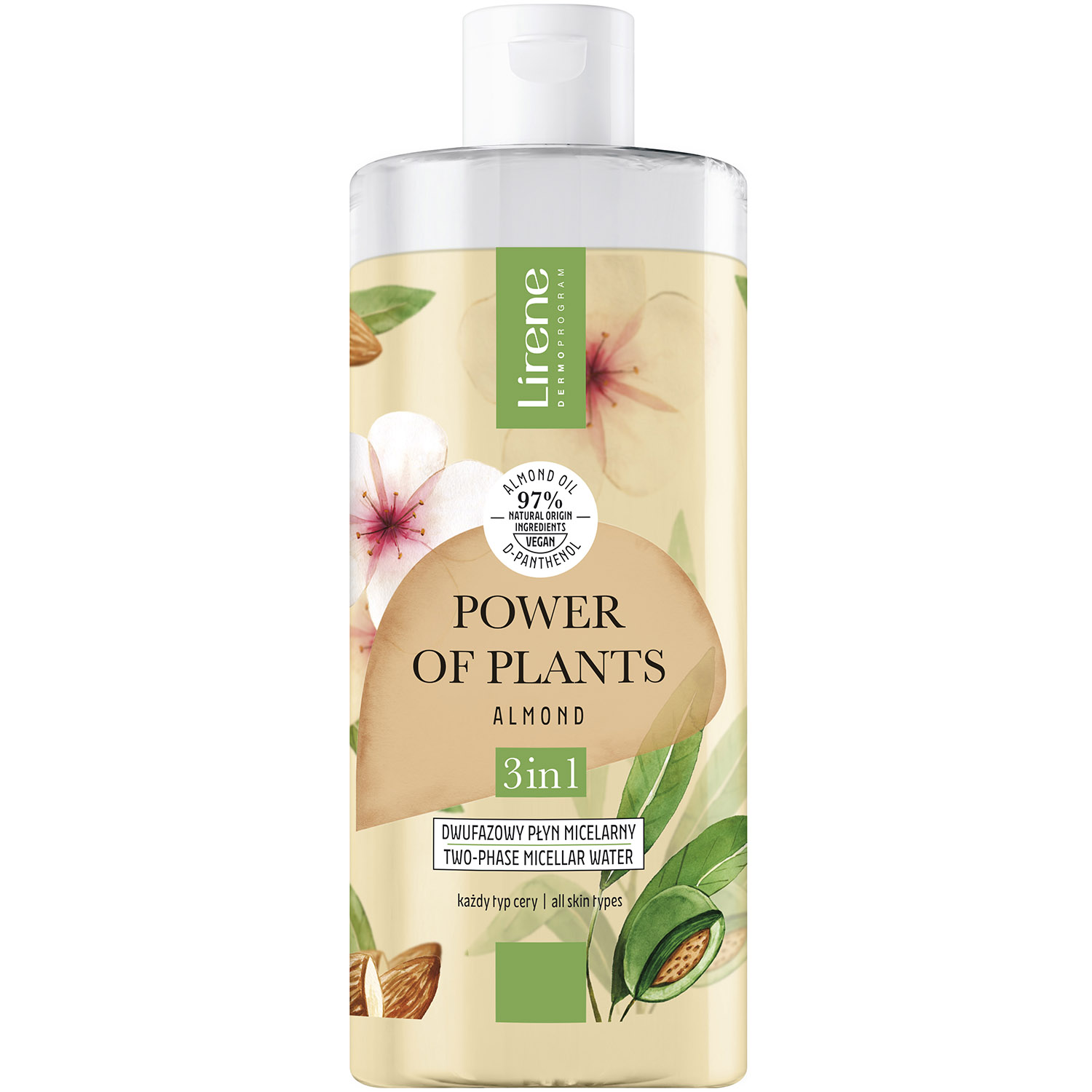 Двухфазная мицеллярная вода Lirene Power of Plants Almond 3 in 1 400 мл - фото 1