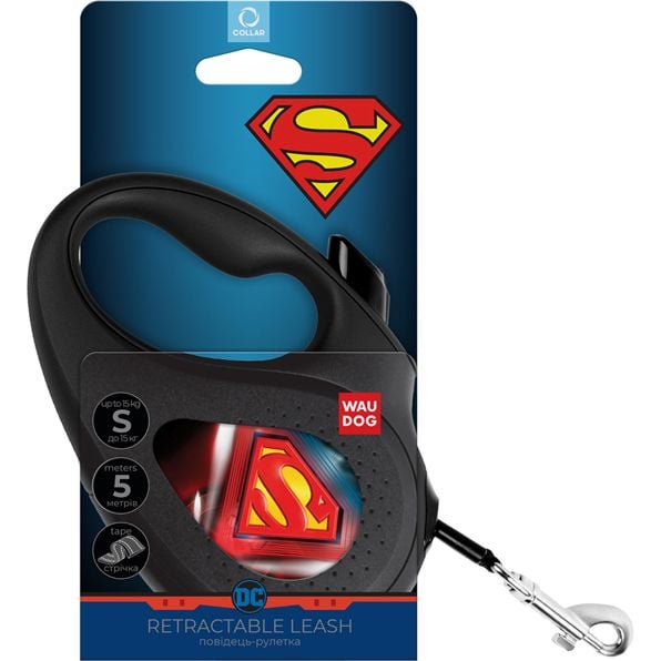 Поводок-рулетка для собак Waudog R-leash Супермен Лого, светоотражающий, S, до 15 кг, 5 м, черный - фото 3