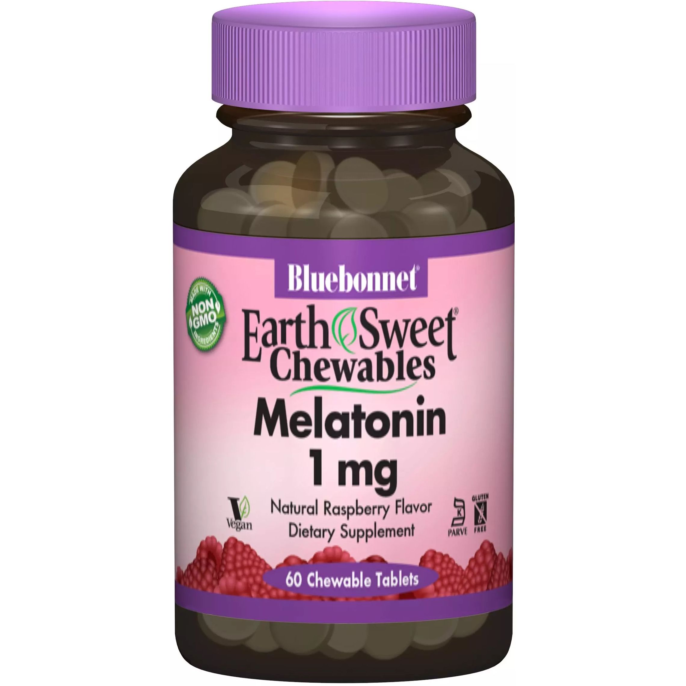 Мелатонін Bluebonnet Nutrition Earth Sweet Chewables зі смаком малини 1 мг 60 таблеток - фото 1