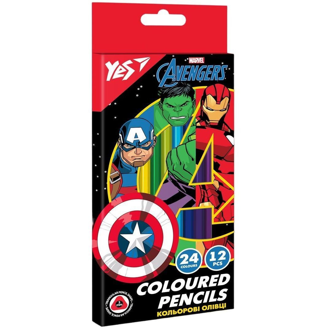 Олівці кольорові Yes Marvel Avengers, двосторонні, 12 шт., 24 кольори (290678) - фото 1
