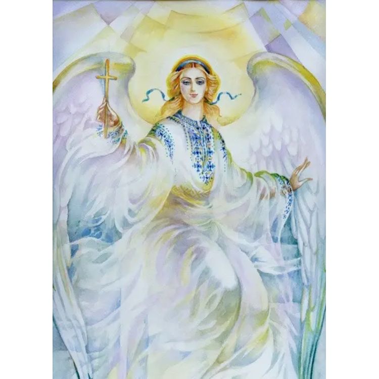 Алмазная мозаика Чарівна мозаїка икона Ангел охранник со стразами на подрамнике 40х50 см (1763511374.0)  - фото 1