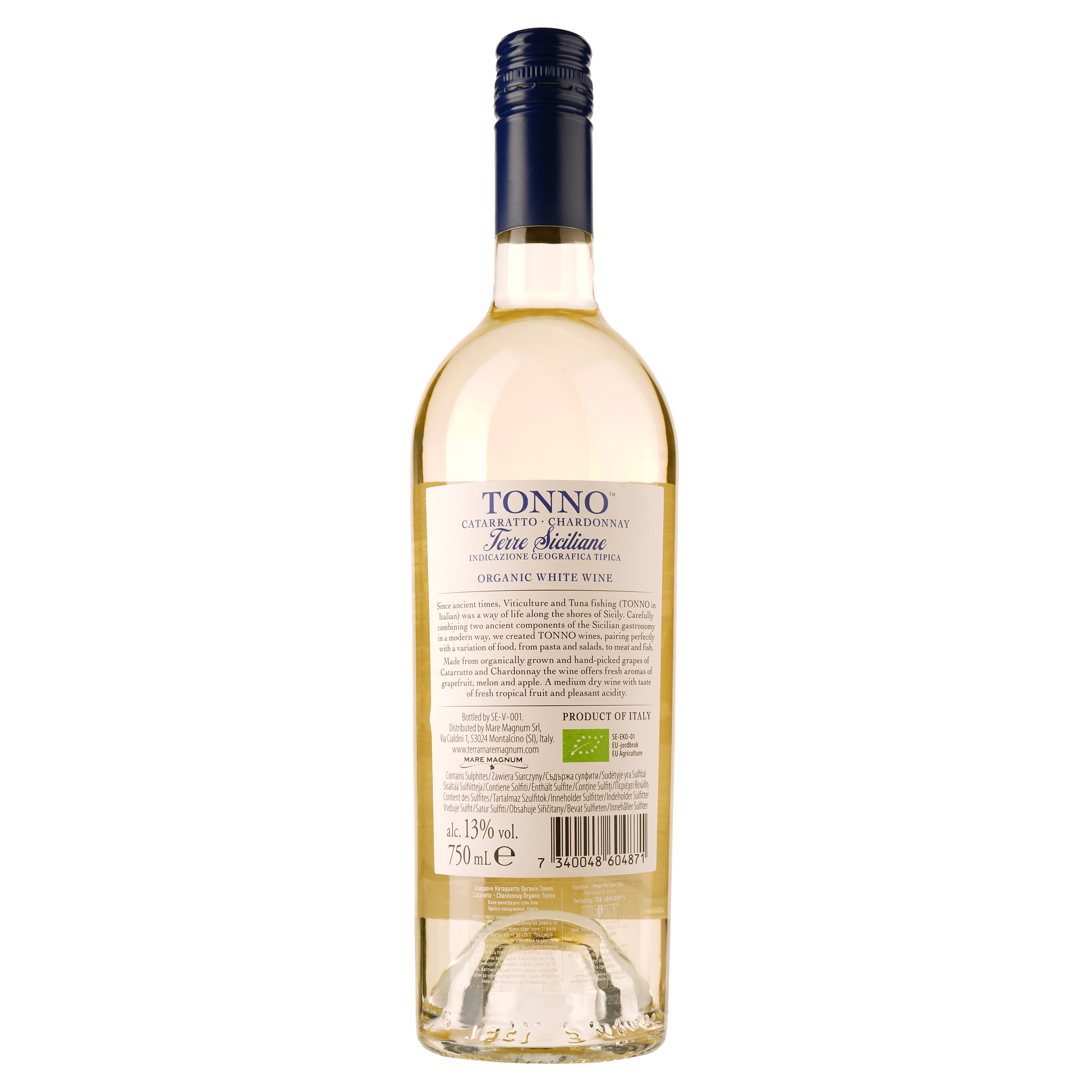 Вино Mare Magnum Cataratto Chardonnay Organic Tonno, белое, сухое, 12,5%, 0,75 л - фото 2