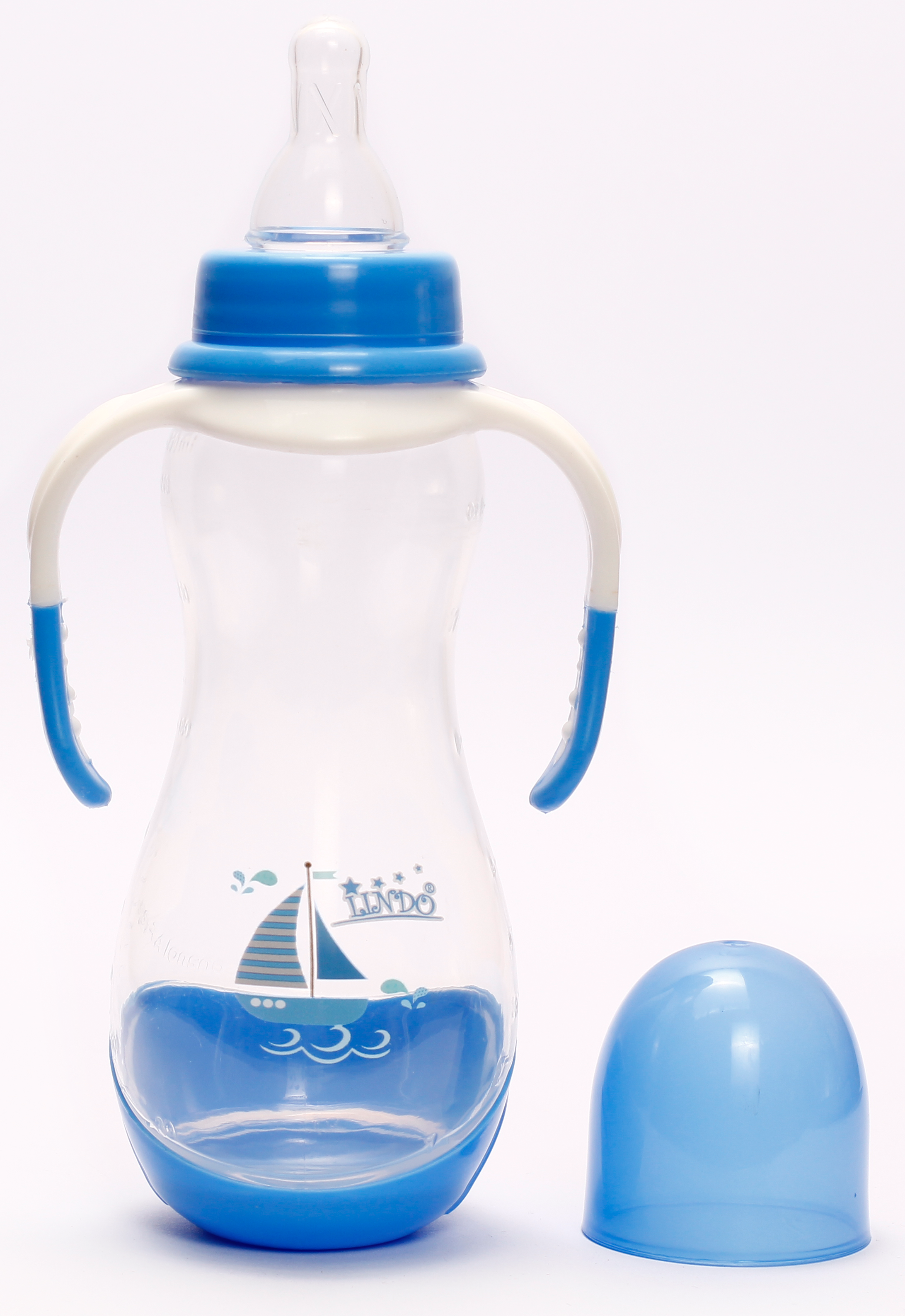 Пляшечка для годування Lindo, вигнута з ручками, 250 мл, блакитний (Pk 060 гол) - фото 2