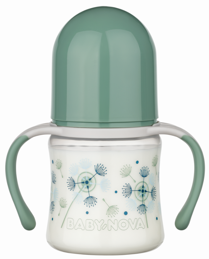 Пляшечка Baby-Nova Декор, з широким горлечком та ручками, 150 мл, зелений (3966384) - фото 1