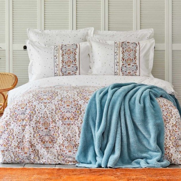 Набор постельное белье с пледом Karaca Home Fiorela petrol, евро, синий, 5 предметов (svt-2000022280020) - фото 1