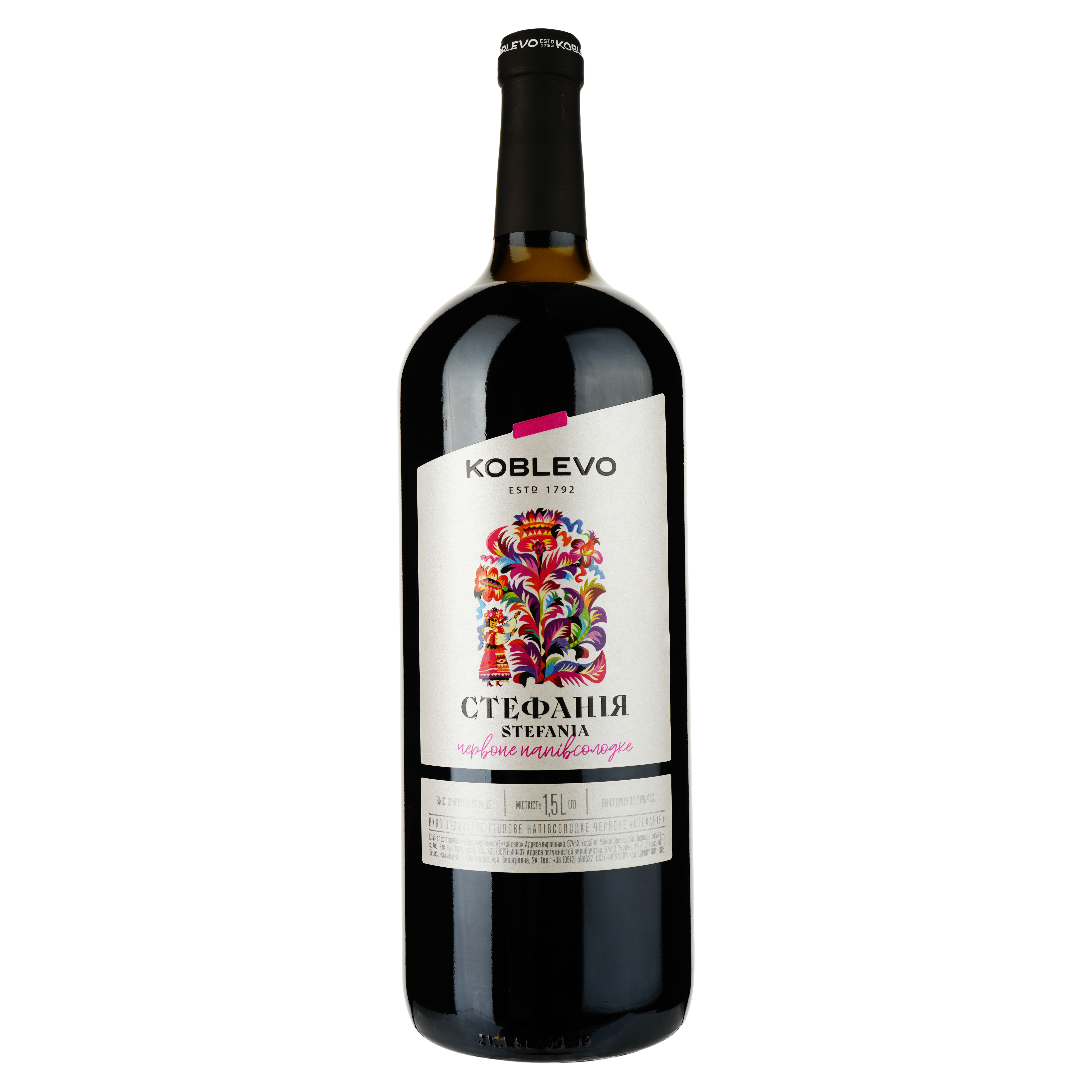 Вино Koblevo Bordeaux Стефанія красное полусладкое 1.5 л - фото 1