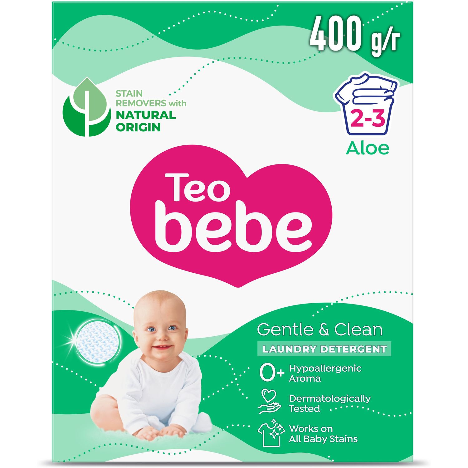 Дитячий пральний порошок Teo Bebe Just Essentials Cotton Soft Green, 400 г - фото 1