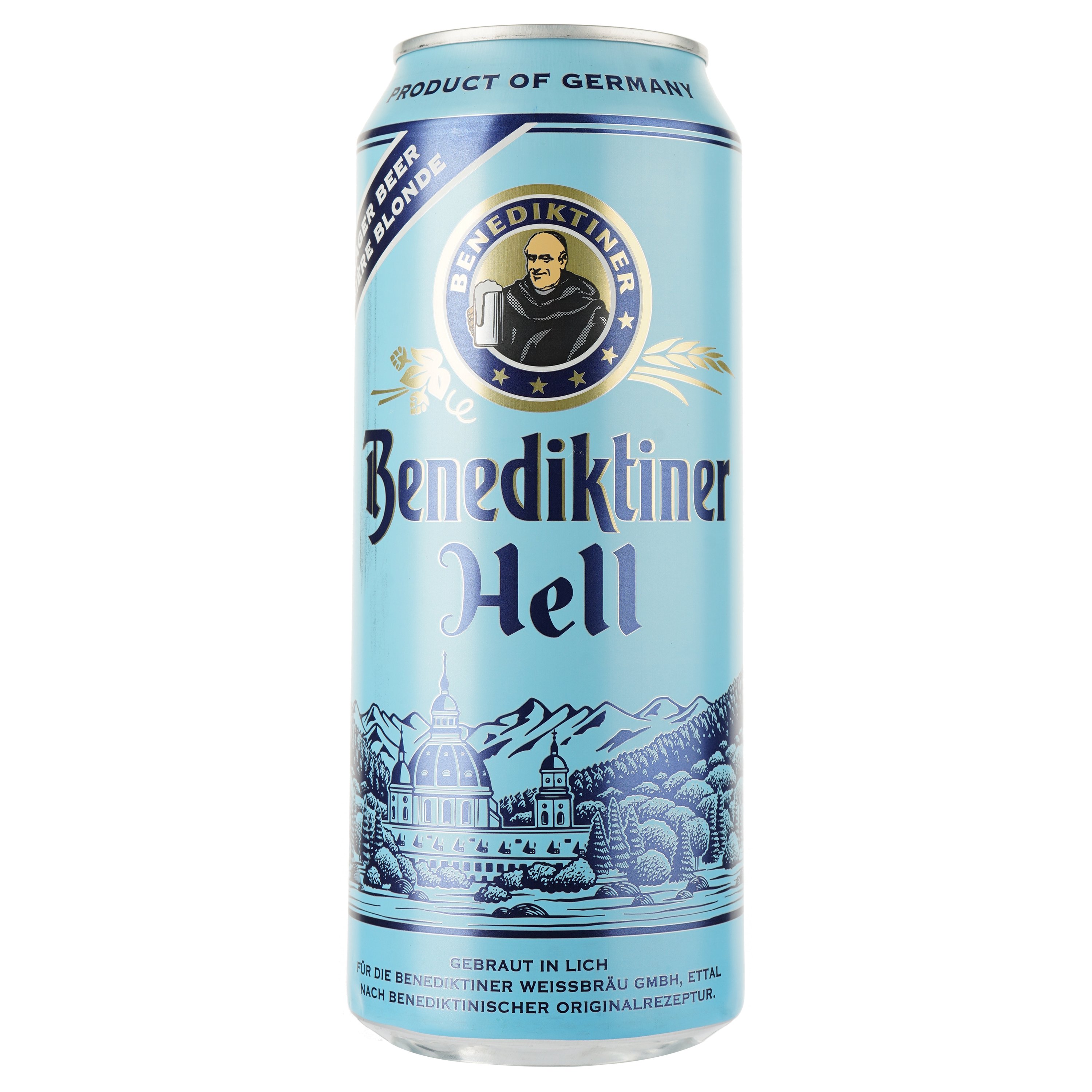 Пиво Benediktiner Hell, світле, фільтроване, 5%, з/б, 0,5 л - фото 1