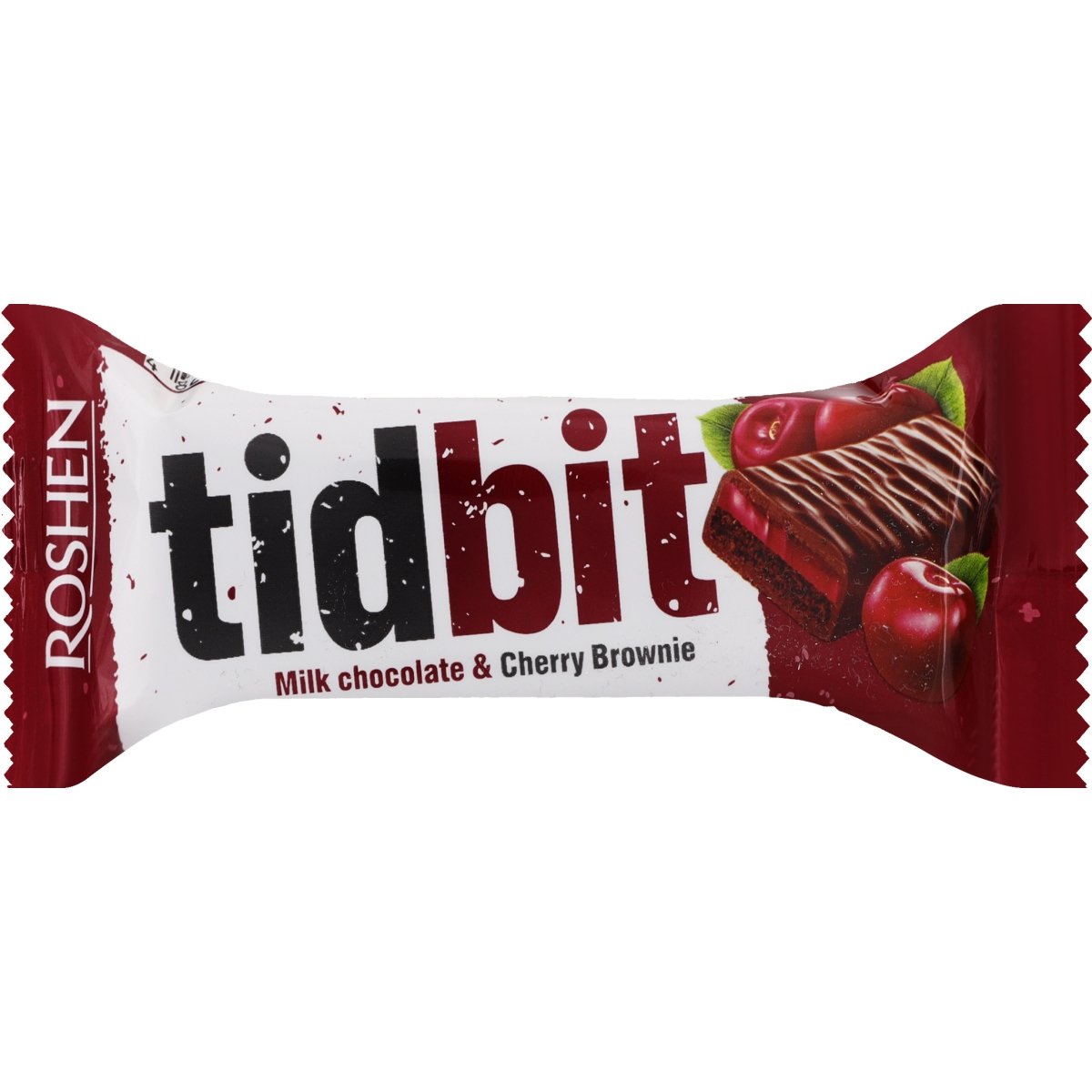 Батончик Roshen Tidbit Milk Chocolate & Cherry Brownie Вишневий брауні 50 г - фото 1