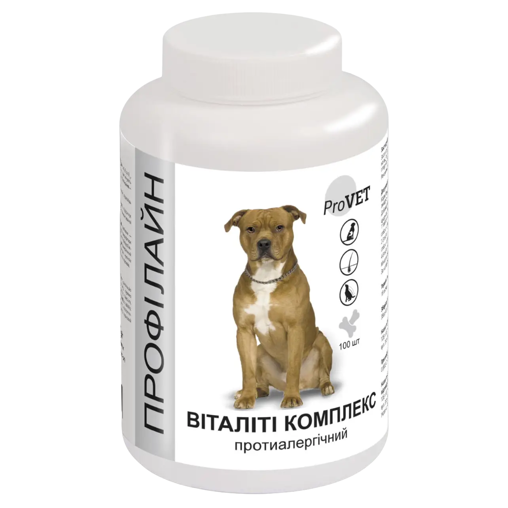 Вітамінно-мінеральна добавка для собак ProVET Профілайн Віталіті комплекс, протиалергічний, 100 таблеток, 123 г (PR241879) - фото 1