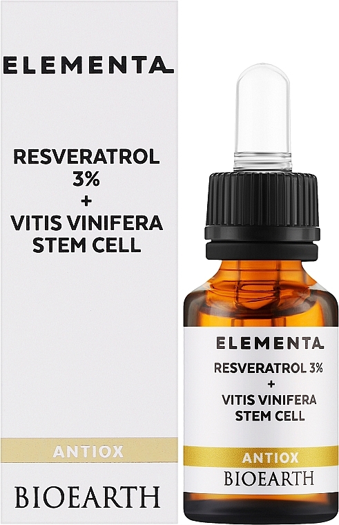 Антиоксидантна сироватка для обличчя Bioearth Elementa Antiox Resveratrol 3% + Vitis Vinifera Stem Cell 15 мл - фото 2