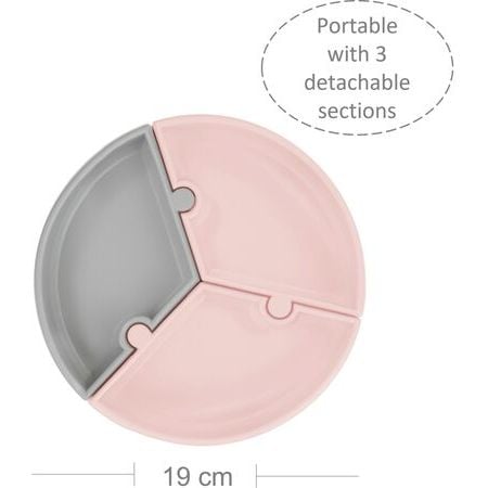 Тарілка секційна MinikOiOi Puzzle Pinky Pink/Powder Grey, на присосці, силіконова (101050058) - фото 2