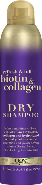 Сухий шампунь OGX Біотин і колаген, для додання об'єму, 165 мл - фото 1