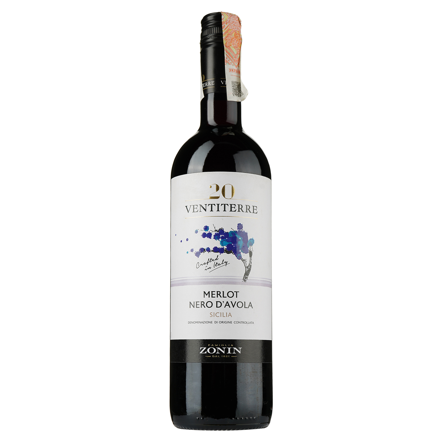 Вино Zonin Merlot Nero d’Avola, красное, сухое, 12%, 0,75 л - фото 1