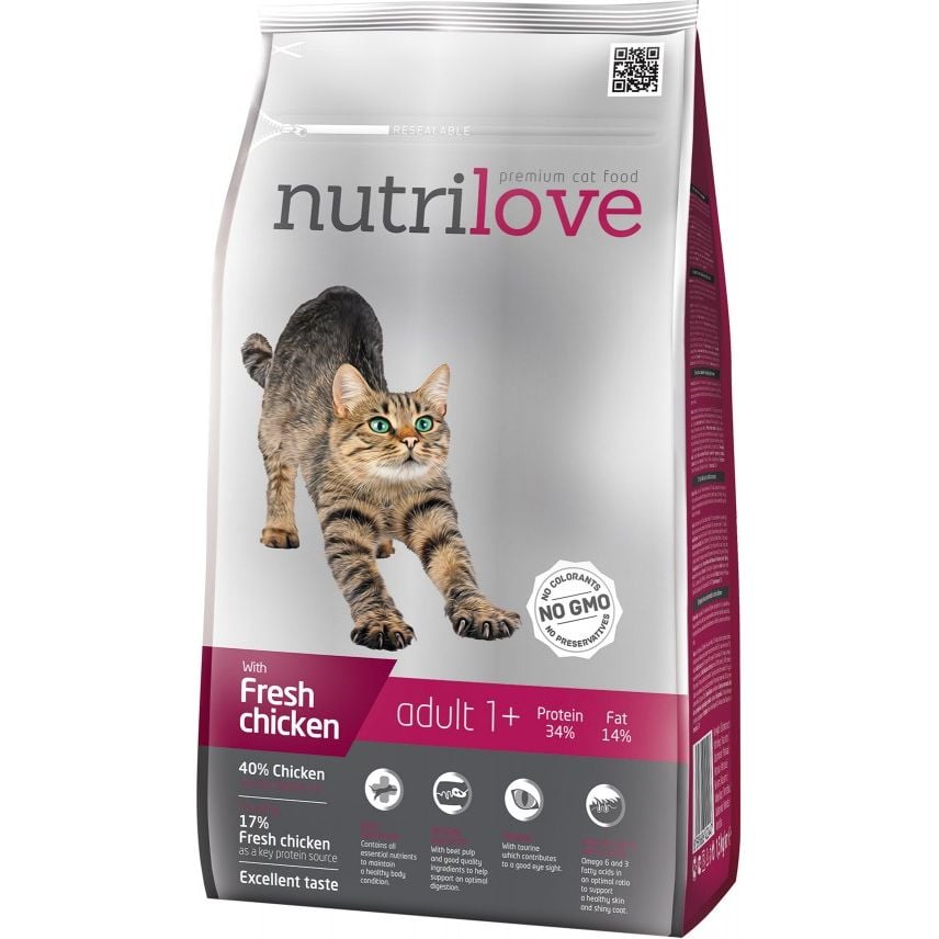 Сухий корм для дорослих котів Nutrilove зі свіжою куркою 1.5 кг - фото 1