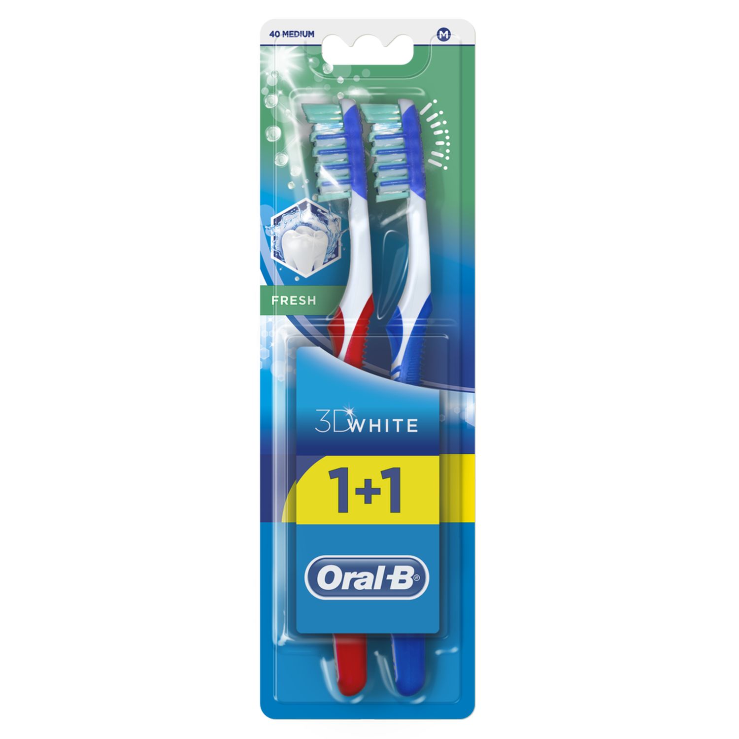 Зубна щітка Oral-B 3D White Fresh середня синій з червоним 2 шт. - фото 2