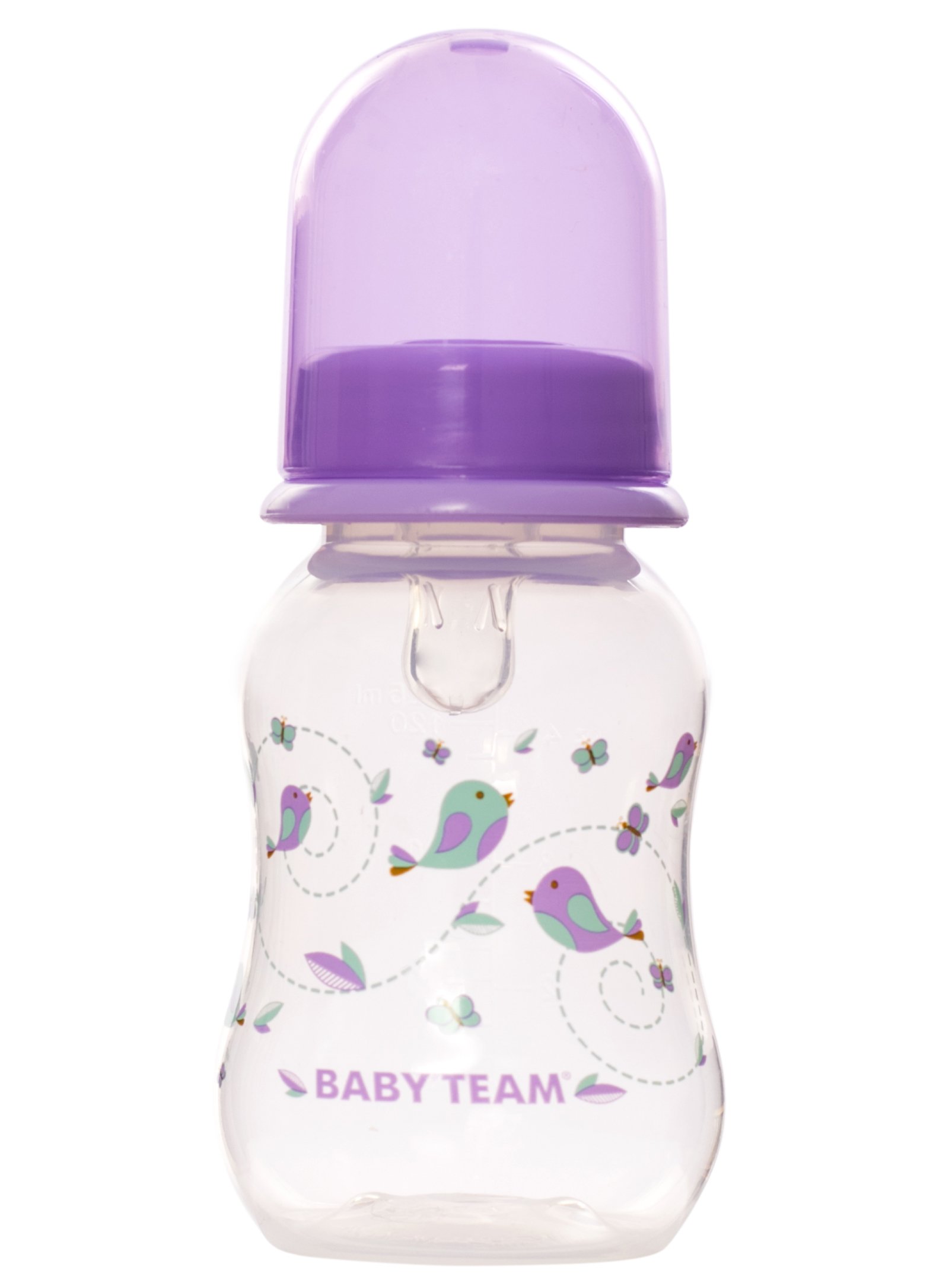 Бутылочка для кормления Baby Team, с талией и силиконовой соской, 125 мл, фиолетовый (1111_фиолетовый) - фото 1