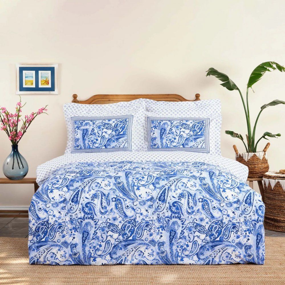 Комплект постельного белья Karaca Home Bellance mavi, ранфорс, полуторный, 220х160 см, голубой (svt-2000022316873) - фото 1