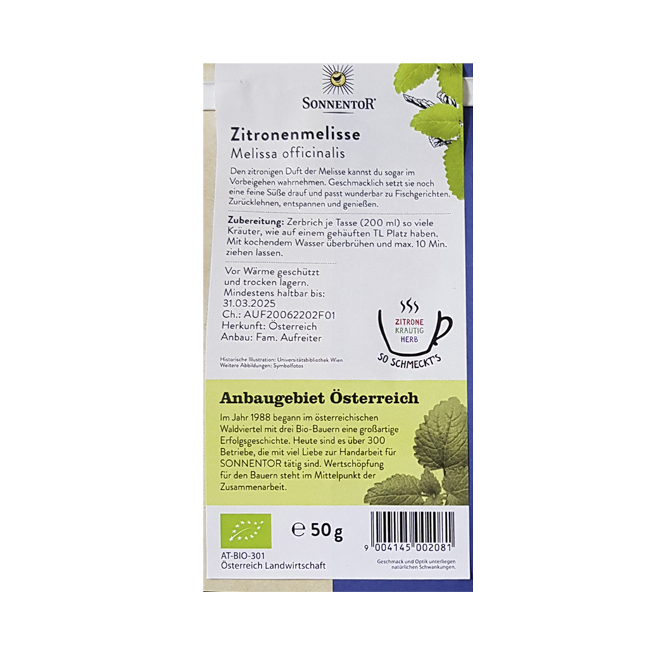 Чай травяной Sonnentor Zitronenmelisse органический 50 г - фото 2