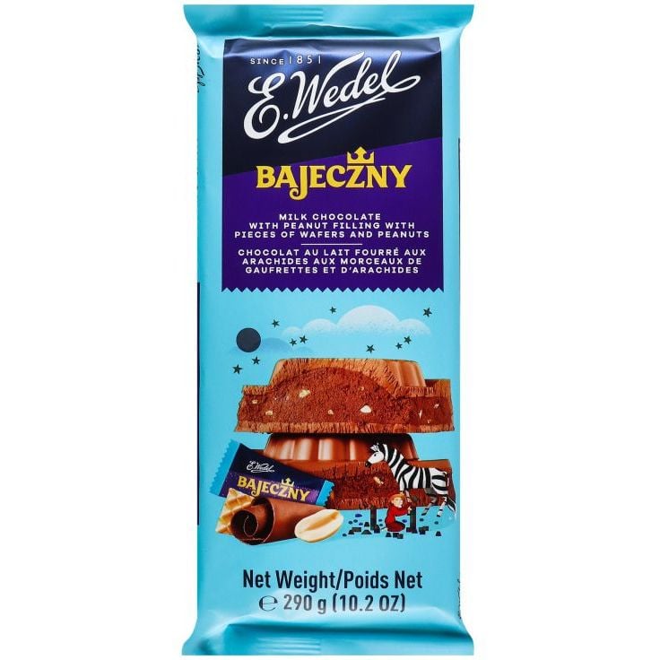 Шоколад молочный E.Wedel с кусочками вафель и арахиса, 290 г (924768) - фото 1