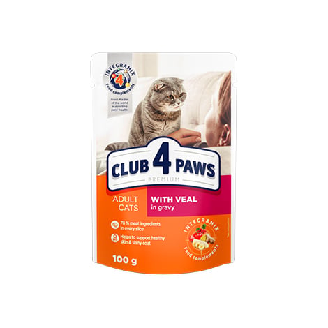 Вологий корм для кішок Club 4 Paws з телятиною в соусі, 100 г - фото 1