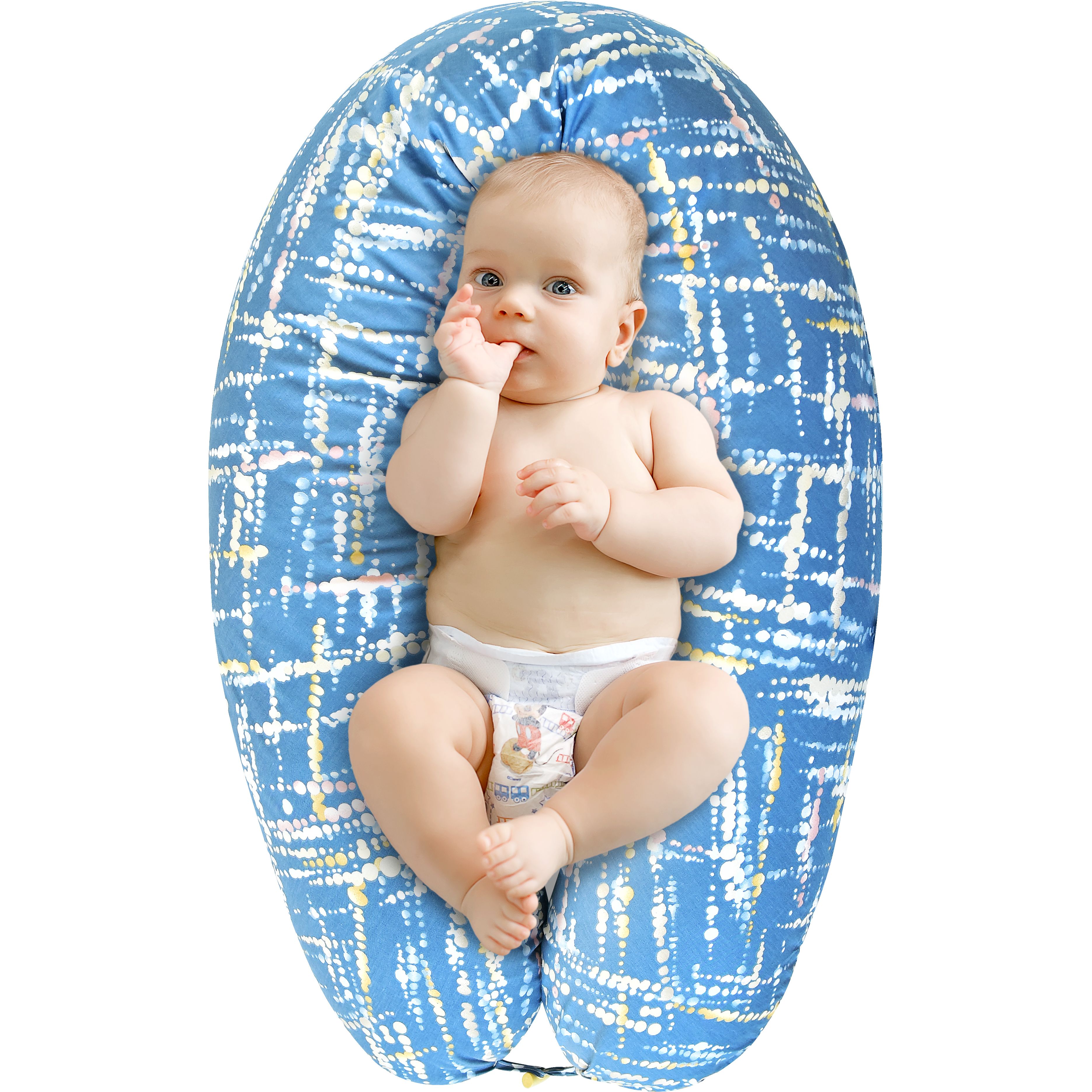 Подушка для вагітних та годування Papaella U-подібної форми з ґудзиком, 30х190 см, акварель денім - фото 1