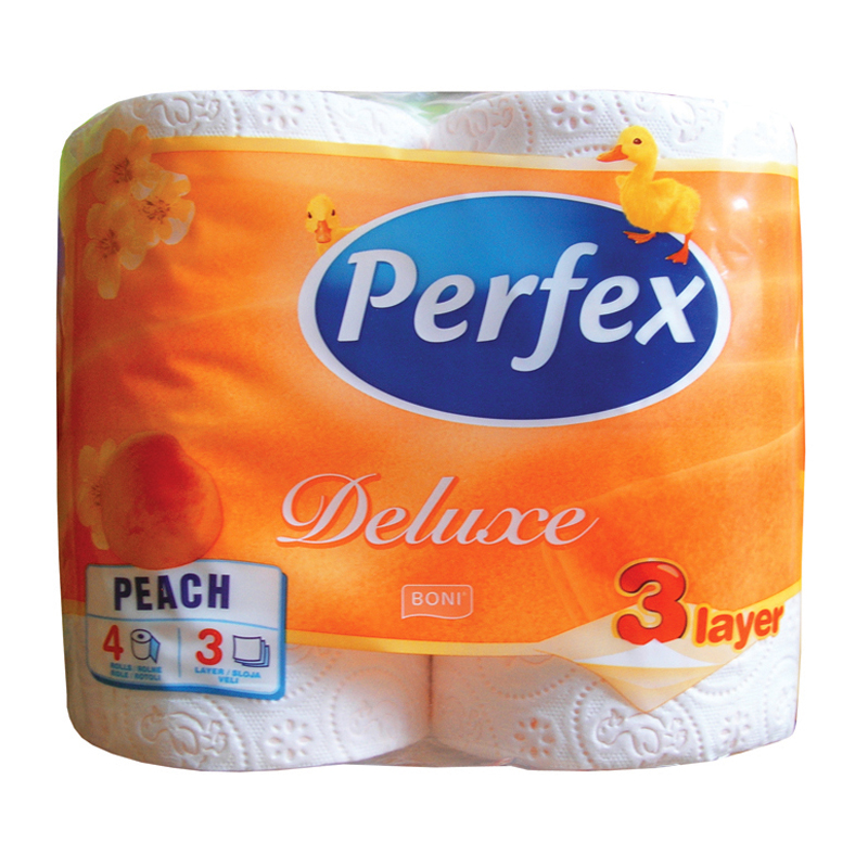 Тришаровий туалетний папір Perfex Delux Персик, білий, 4 рулони - фото 1