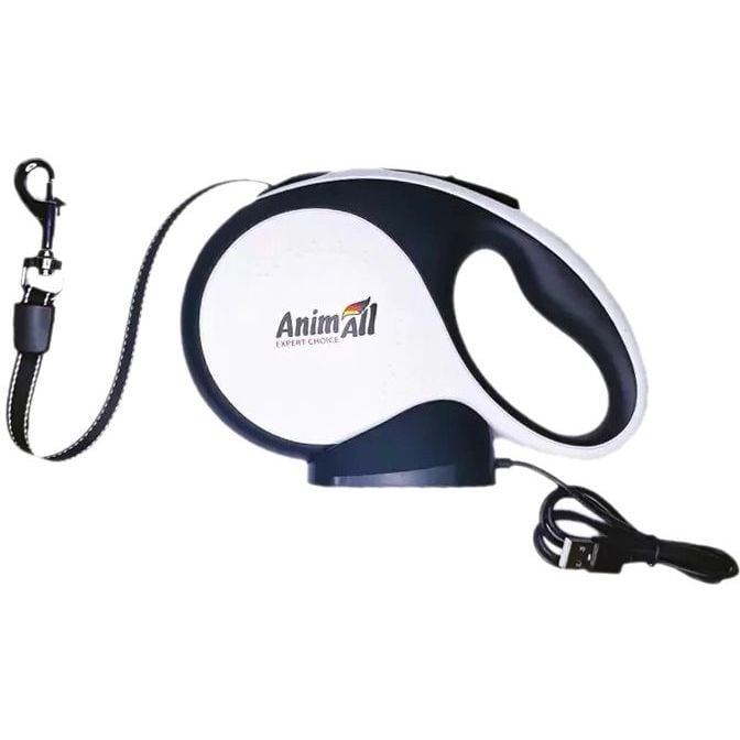 Повідець-рулетка для собак AnimAl, з LED ліхтариком, 25 кг, 5 м, сіро-чорний - фото 2