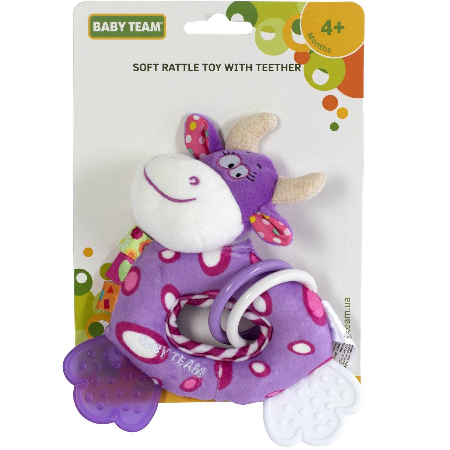 Погремушка Baby Team з прорезывателем Коровка (8515_фіолетова корівка) - фото 1