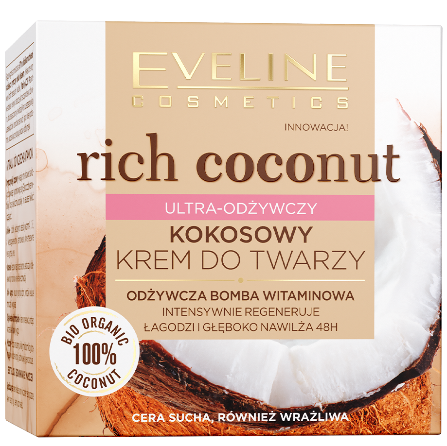 Мультипоживний кокосовий крем для обличчя Eveline Rich Coconut, 50 мл - фото 3